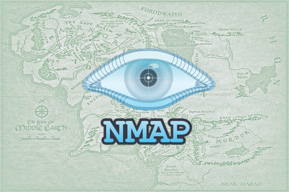 Middle Earth map with Nmap logo on top